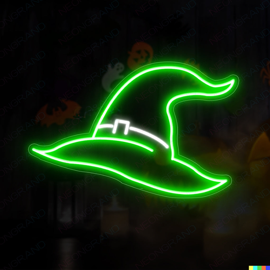 Enseigne de Halloween en néon, chapeau de sorcière magique avec lumière LED.