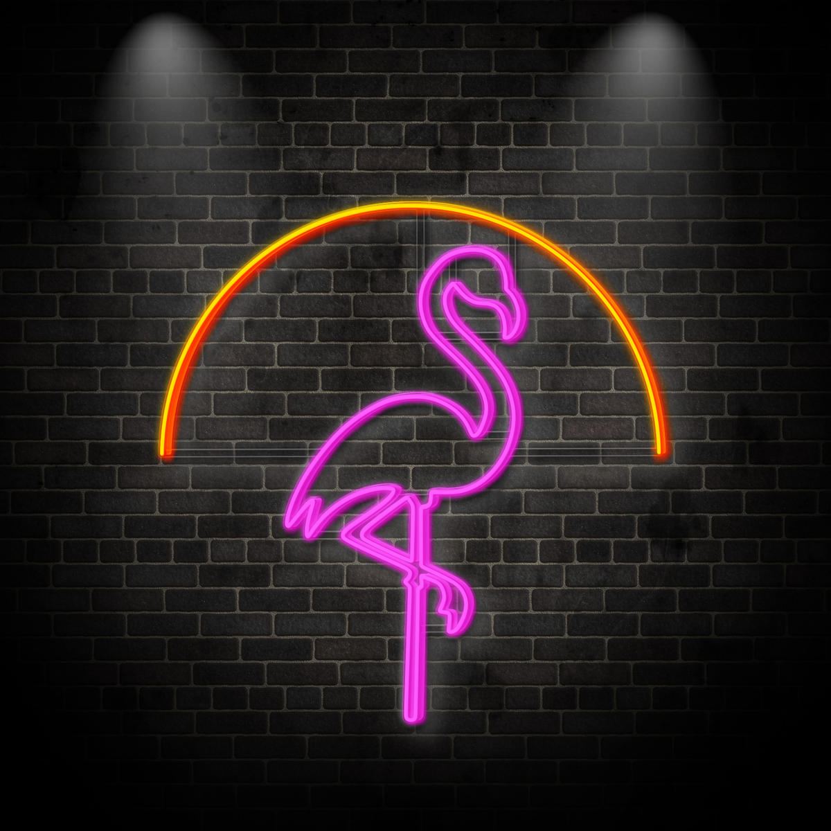 Neon "Flamingo with sunburst 1"