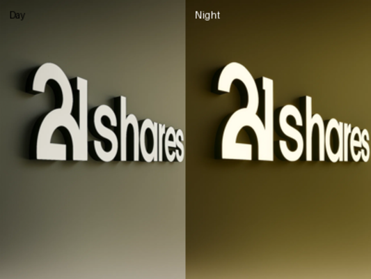 3D LED sign "21shares"