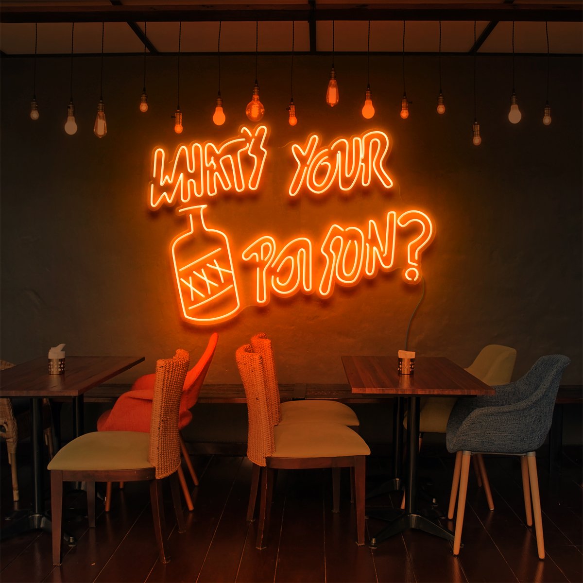 "Quel est votre Poison?" Enseigne Lumineuse pour Bars & Restaurants