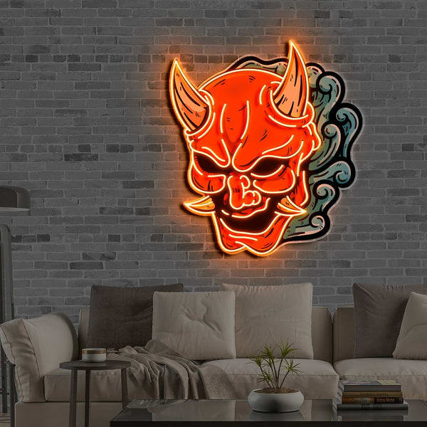 "Masque Hannya" Œuvre d'art en acrylique néon