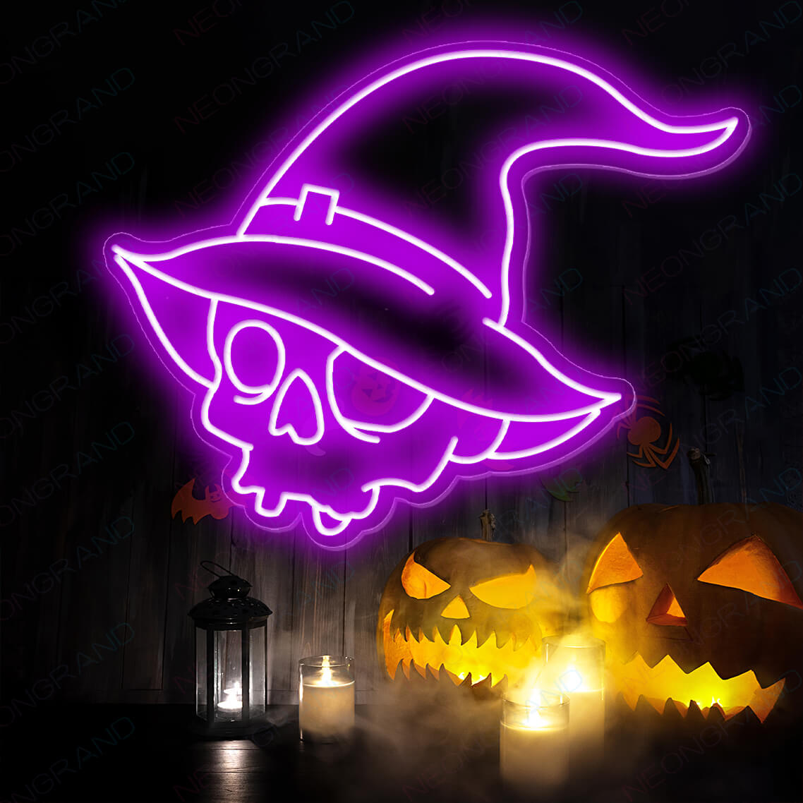 Chapeau magique de Halloween avec tête de mort - Enseigne lumineuse LED