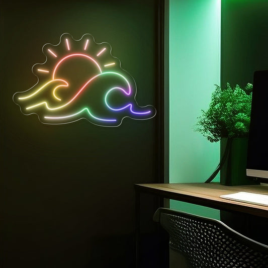 "Multicolore Soleil et Vague Magie" Signe au Néon LED