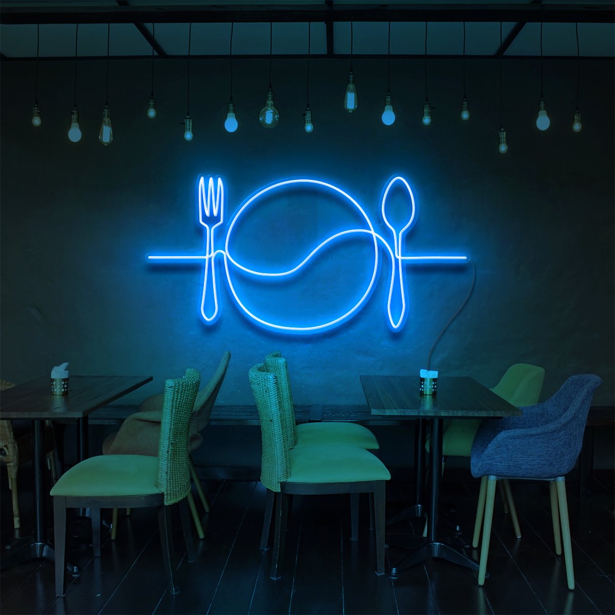 "Plate Line Art" Enseigne Lumineuse pour Bars & Restaurants