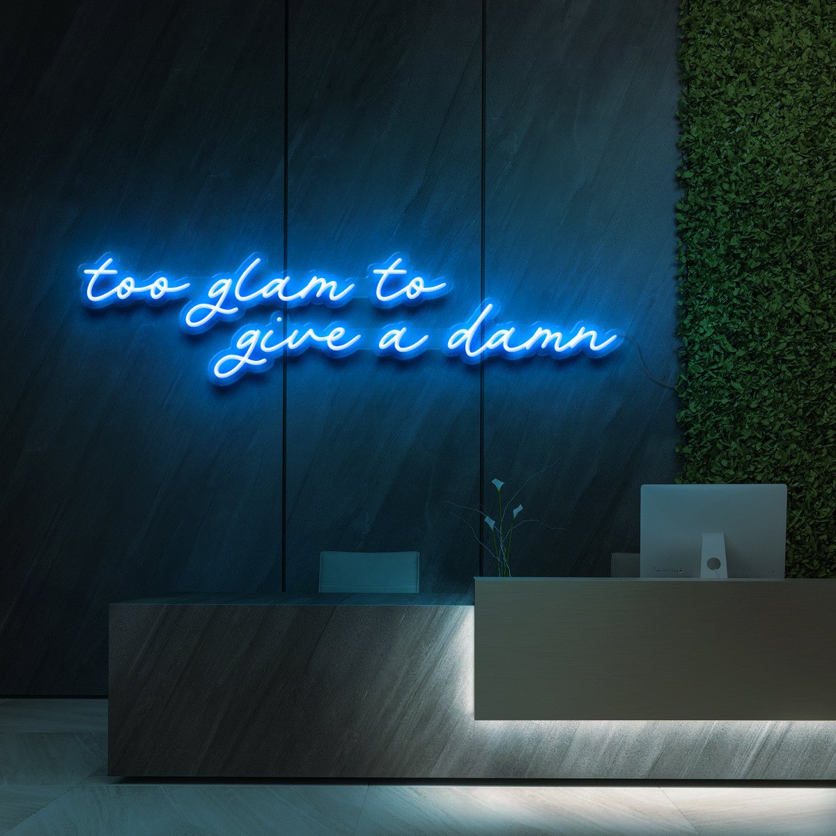 "Too Glam to Give a Damn" - Panneau lumineux pour studios de beauté et cosmétiques