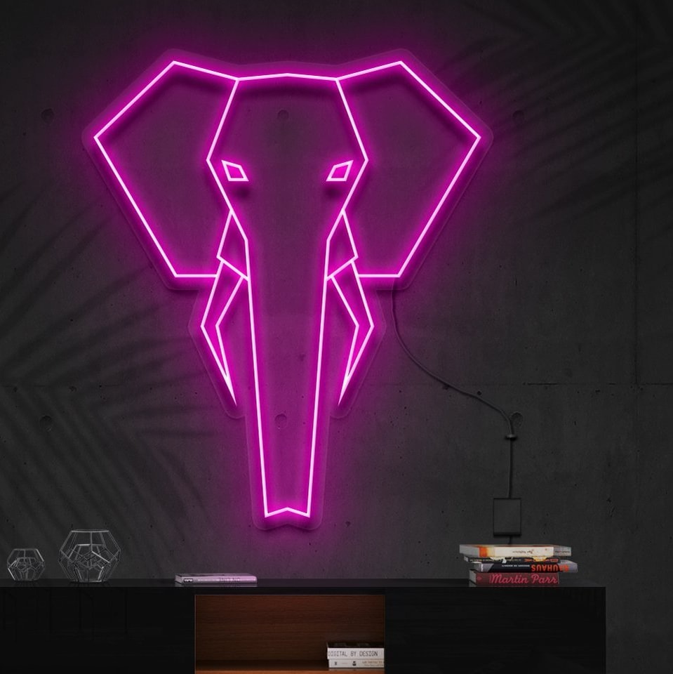 "Geometric Elephant" Neon Sign => Panneau néon "Éléphant géométrique"