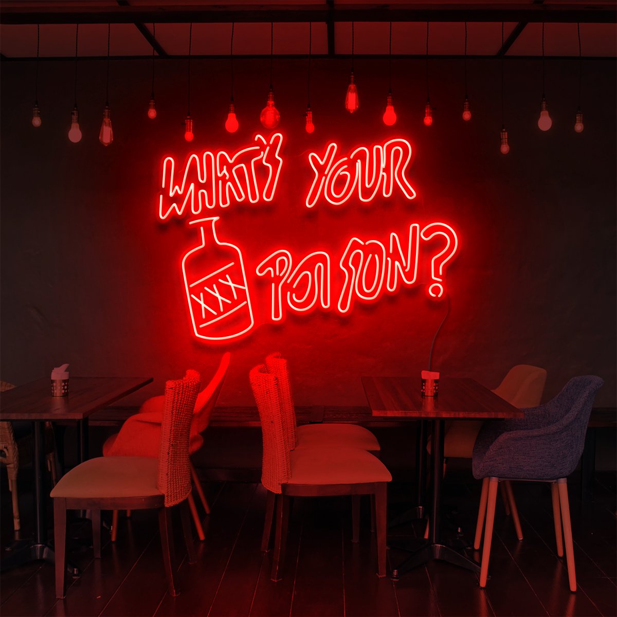 "Quel est votre Poison?" Enseigne Lumineuse pour Bars & Restaurants