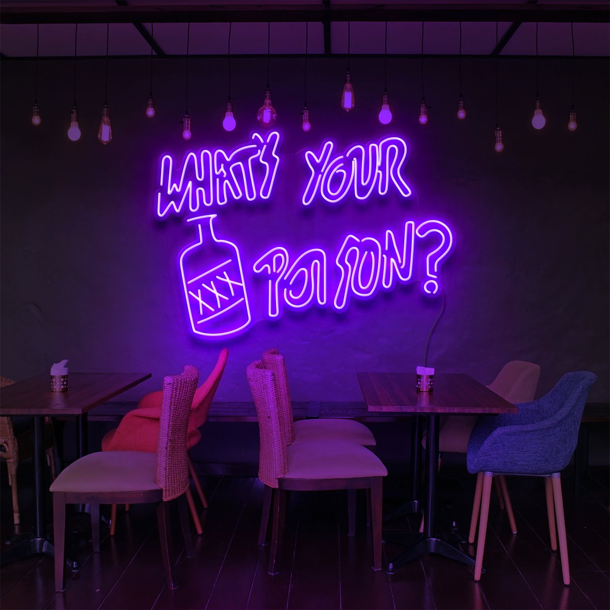 "Quel est votre Poison?" Enseigne Lumineuse pour Bars & Restaurants