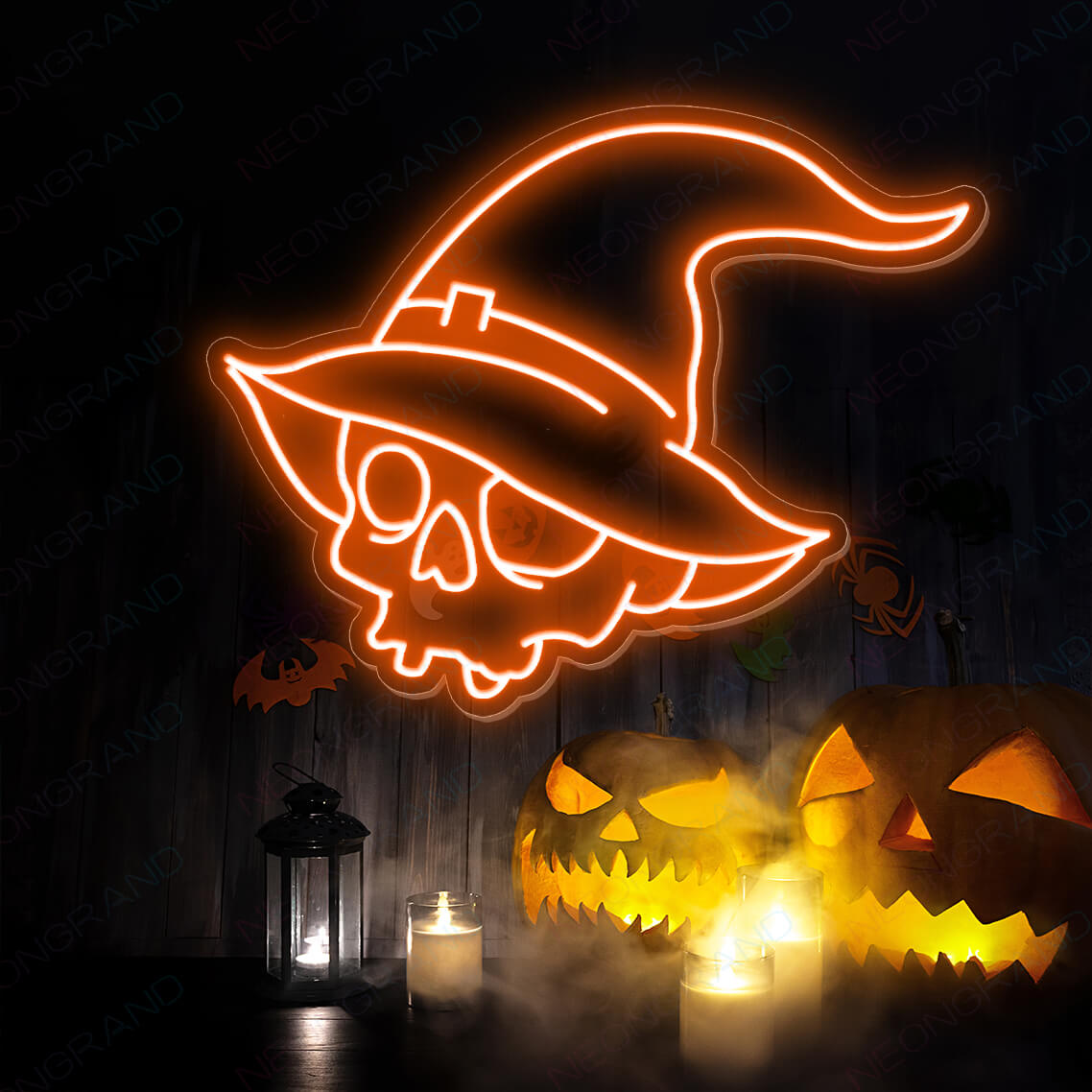 Chapeau magique de Halloween avec tête de mort - Enseigne lumineuse LED