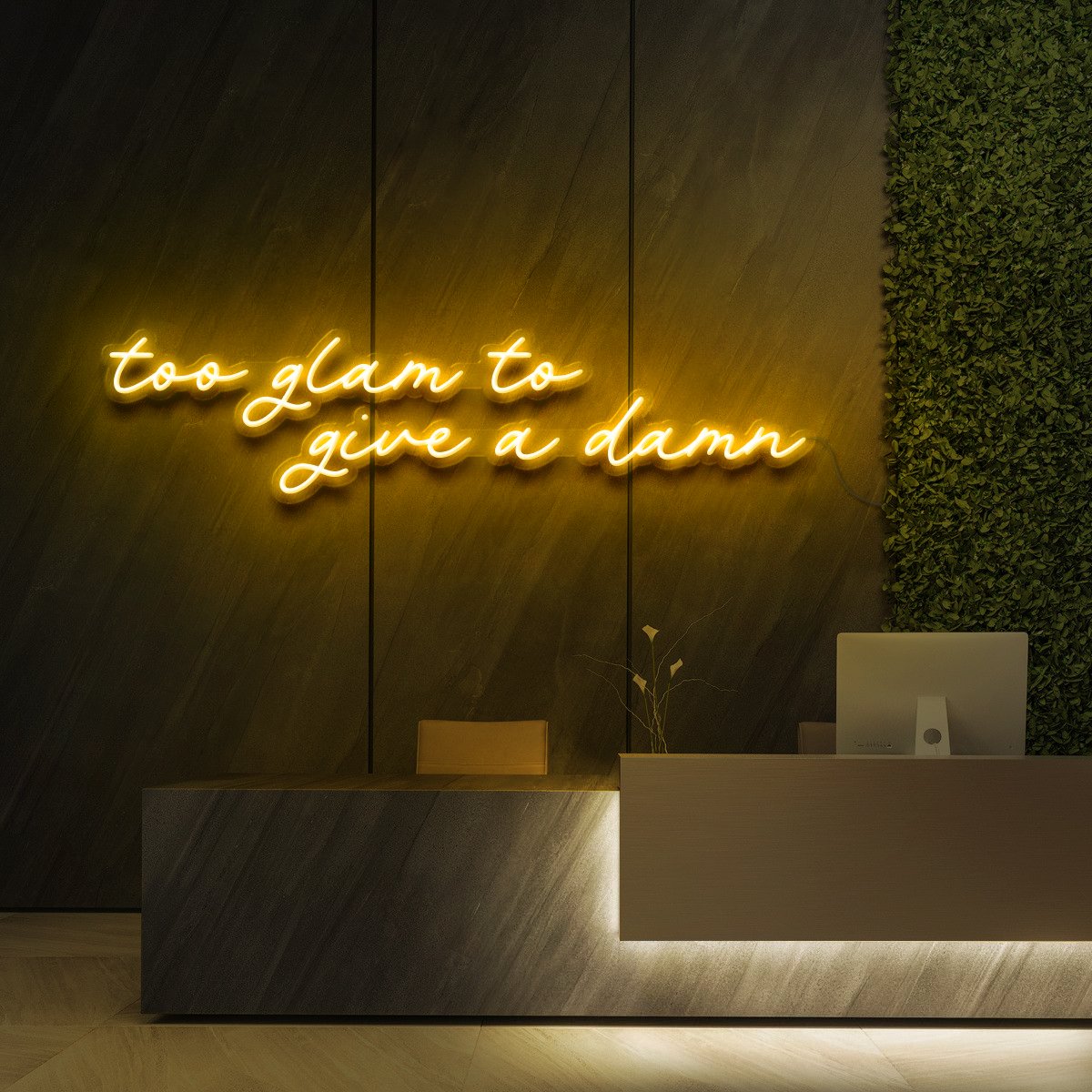 "Too Glam to Give a Damn" - Panneau lumineux pour studios de beauté et cosmétiques