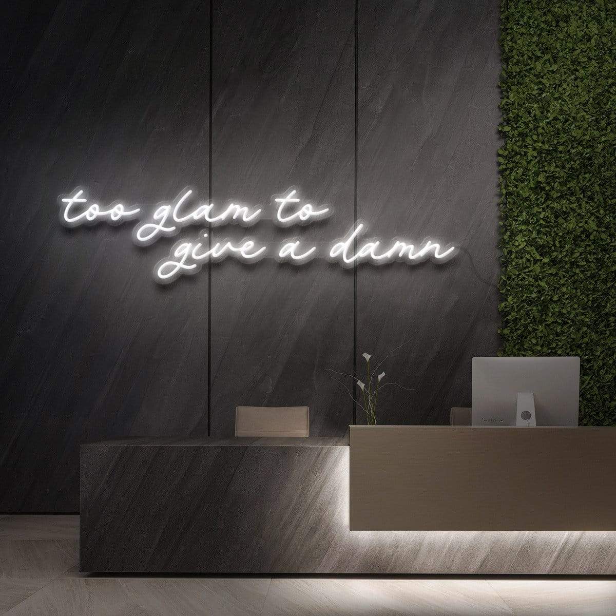 "Too Glam to Give a Damn" - Panneau lumineux pour studios de beauté et cosmétiques