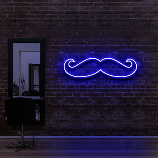 "Enseigne Néon 'Moustache' pour Salons de Coiffure & Barbiers"