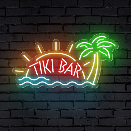 "TIKI BAR" Enseigne Néon Thème Plage