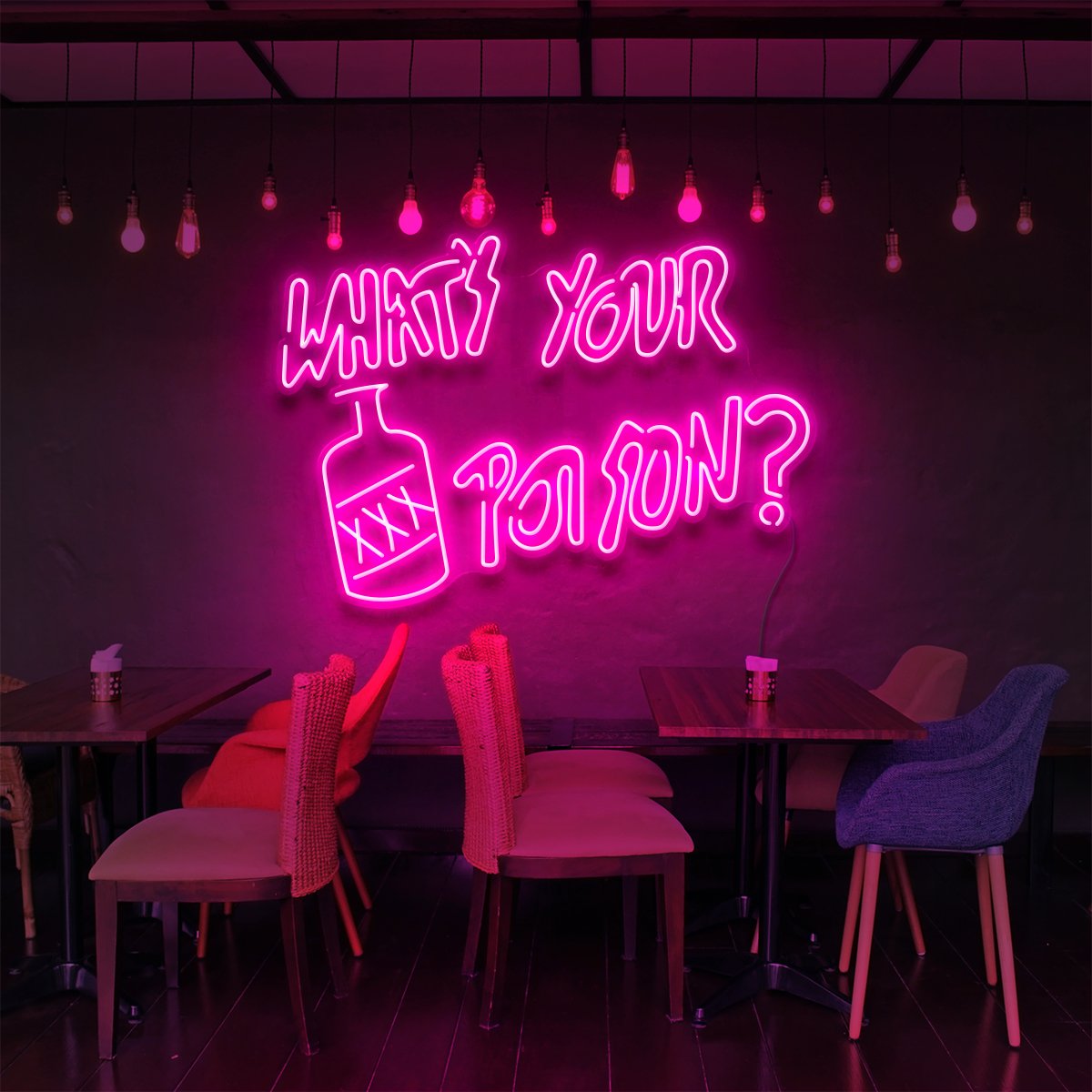 "Quel est votre Poison?" Enseigne Lumineuse pour Bars & Restaurants