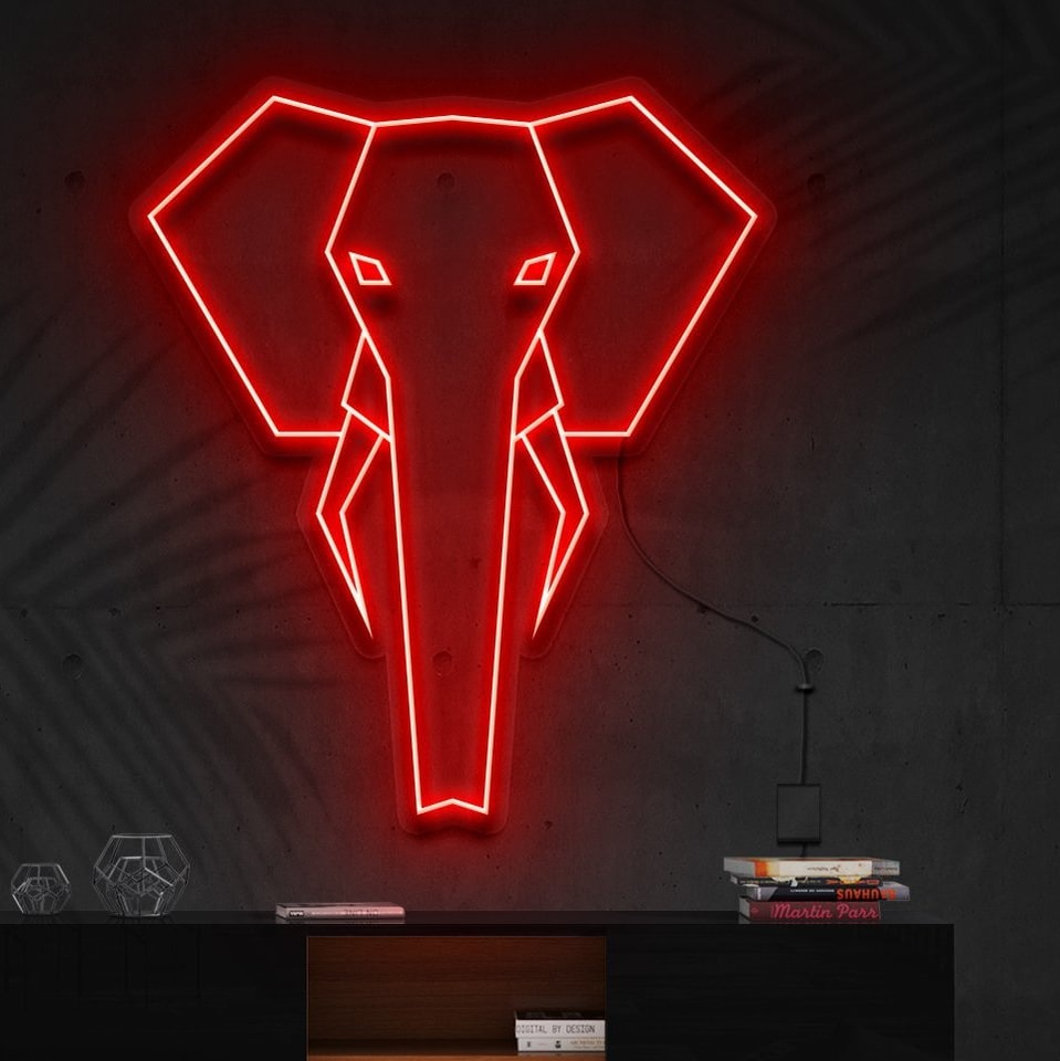 "Geometric Elephant" Neon Sign => Panneau néon "Éléphant géométrique"