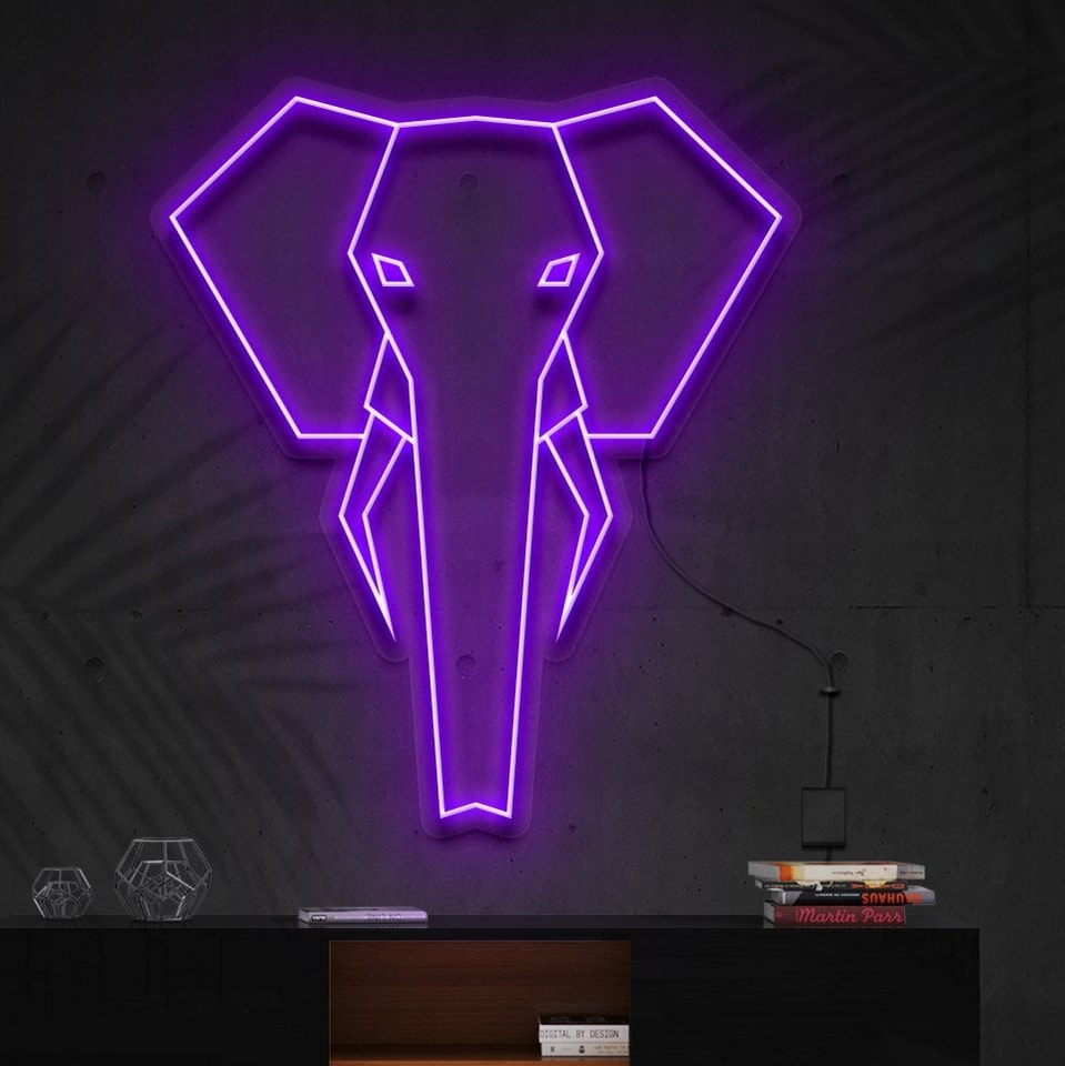 "Geometric Elephant" Neon Sign => Panneau néon "Éléphant géométrique"