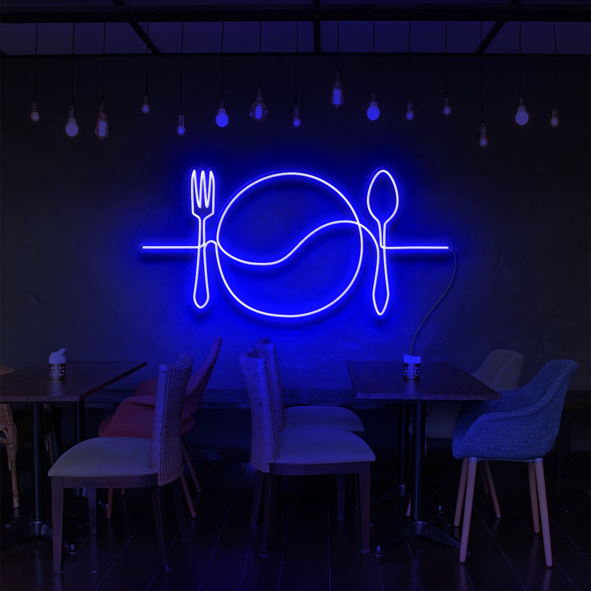 "Plate Line Art" Enseigne Lumineuse pour Bars & Restaurants