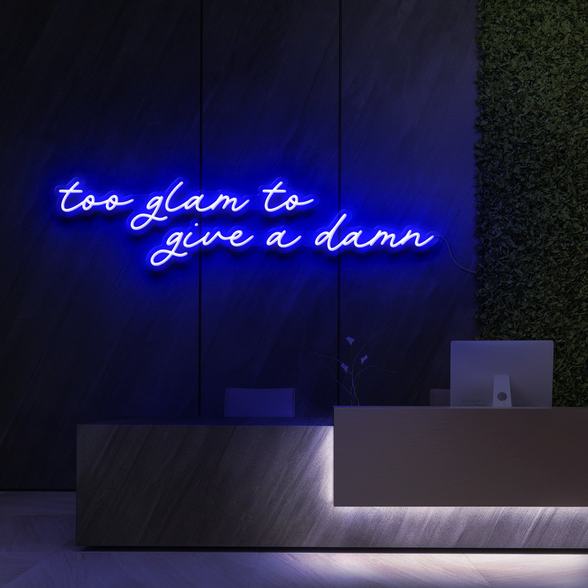 "Too Glam to Give a Damn" - Panneau lumineux pour studios de beauté et cosmétiques