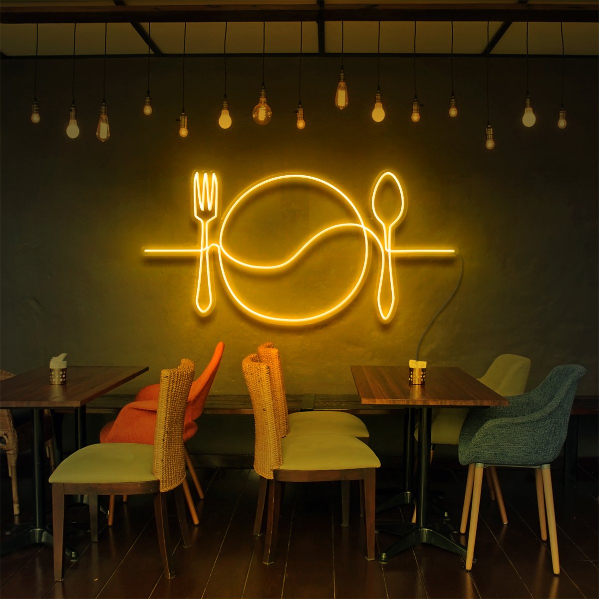 "Plate Line Art" Enseigne Lumineuse pour Bars & Restaurants