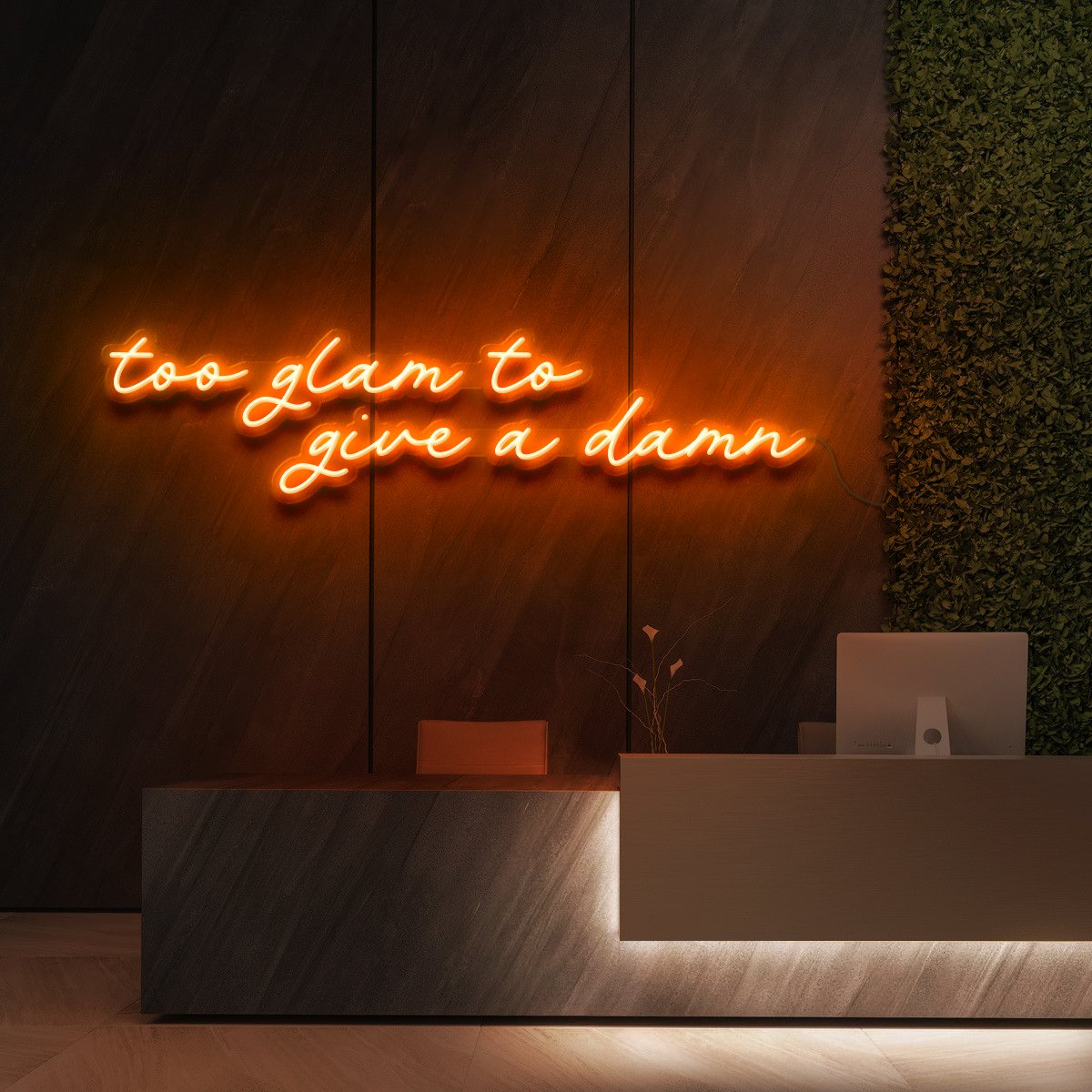 "Too Glam to Give a Damn" - Panneau lumineux pour studios de beauté et cosmétiques