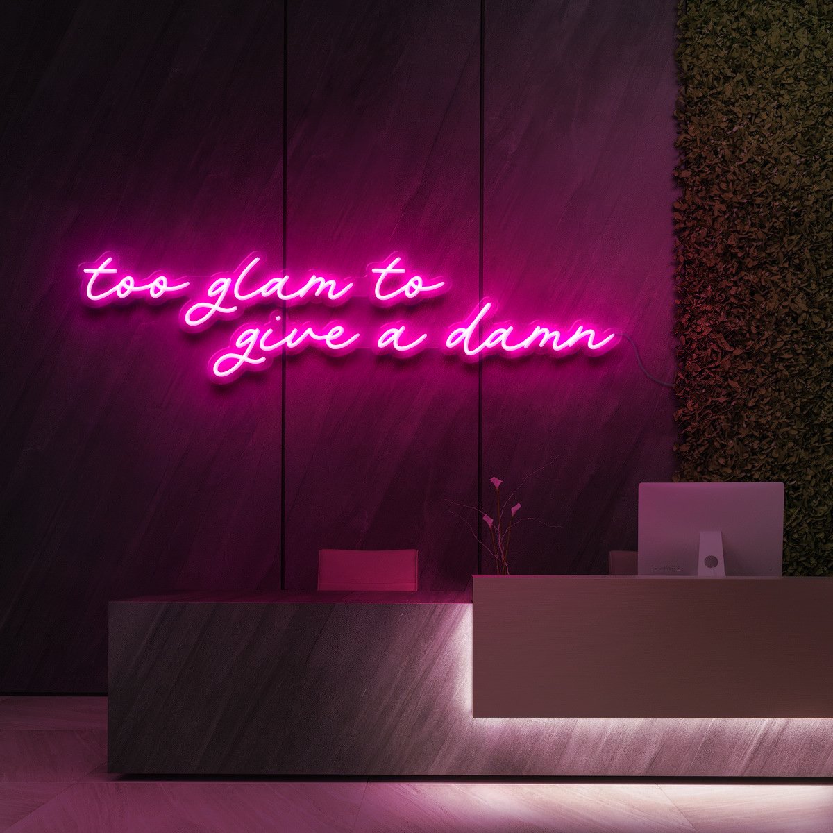 "Too Glam to Give a Damn" - Panneau lumineux pour studios de beauté et cosmétiques