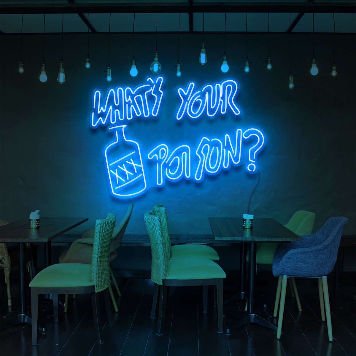 "Quel est votre Poison?" Enseigne Lumineuse pour Bars & Restaurants