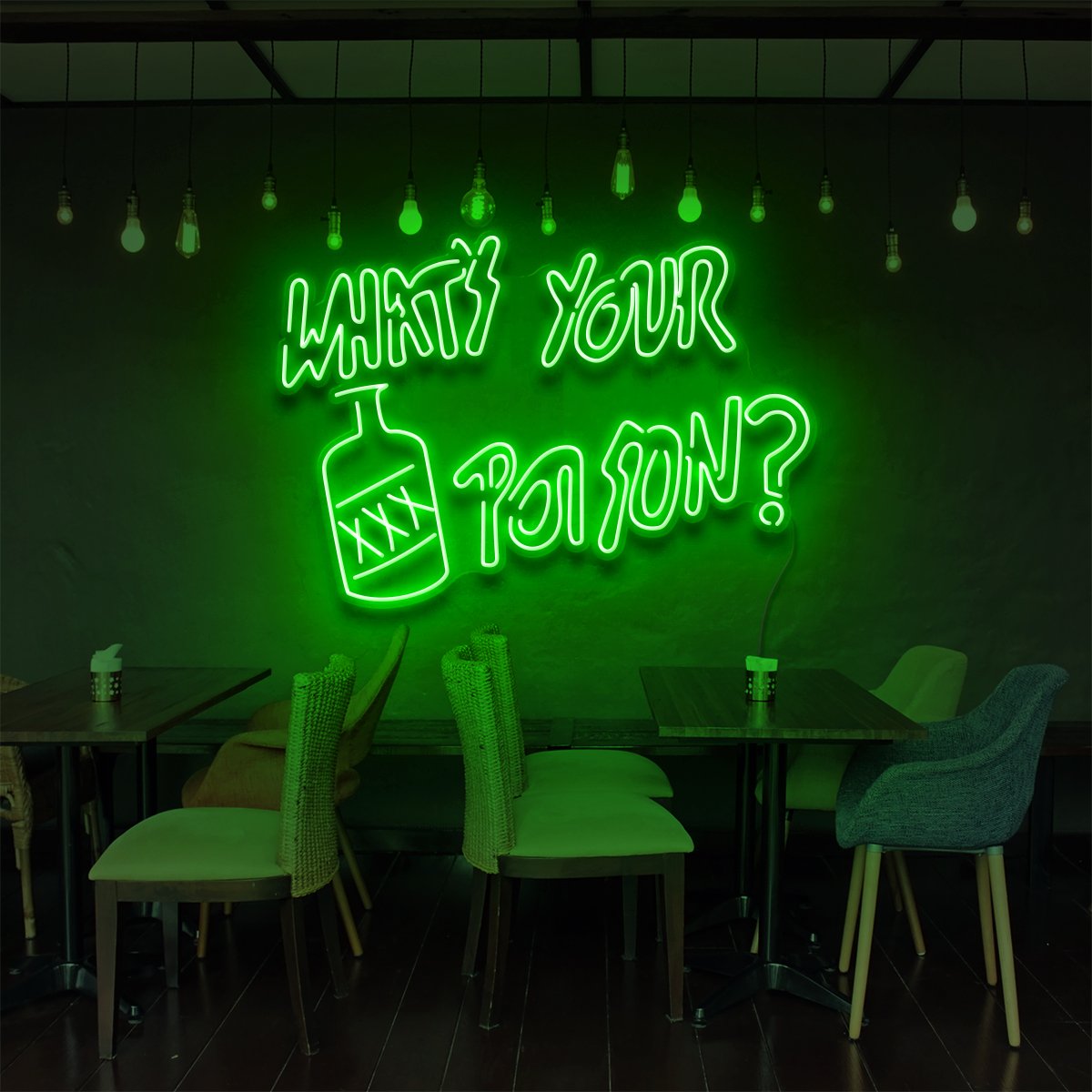 "Quel est votre Poison?" Enseigne Lumineuse pour Bars & Restaurants