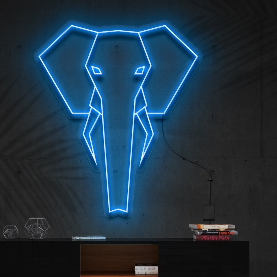 "Geometric Elephant" Neon Sign => Panneau néon "Éléphant géométrique"