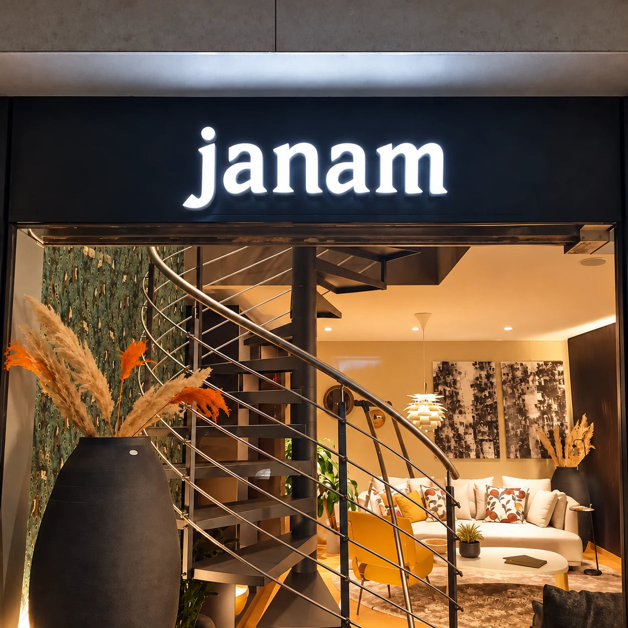 Completed illuminated janam sign installed in Lausanne.
